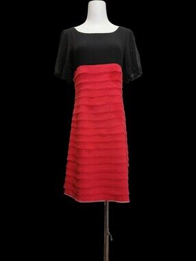 🦩🦩 Black & Red Layered 100% Silk Mini Dress